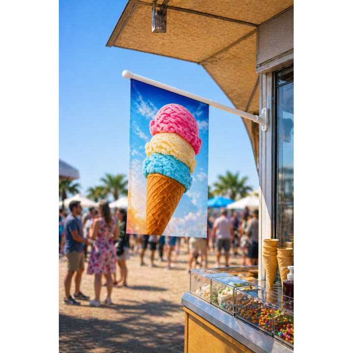 Kioskfahnen bedrucken | Individuelle Werbefahnen mit Halterung