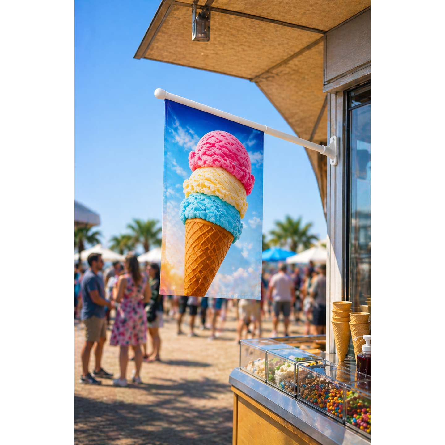 Kioskfahnen bedrucken | Individuelle Werbefahnen mit Halterung