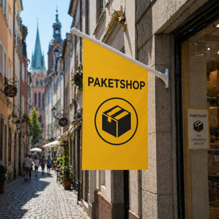 Kioskfahnen bedrucken | Individuelle Werbefahnen mit Halterung
