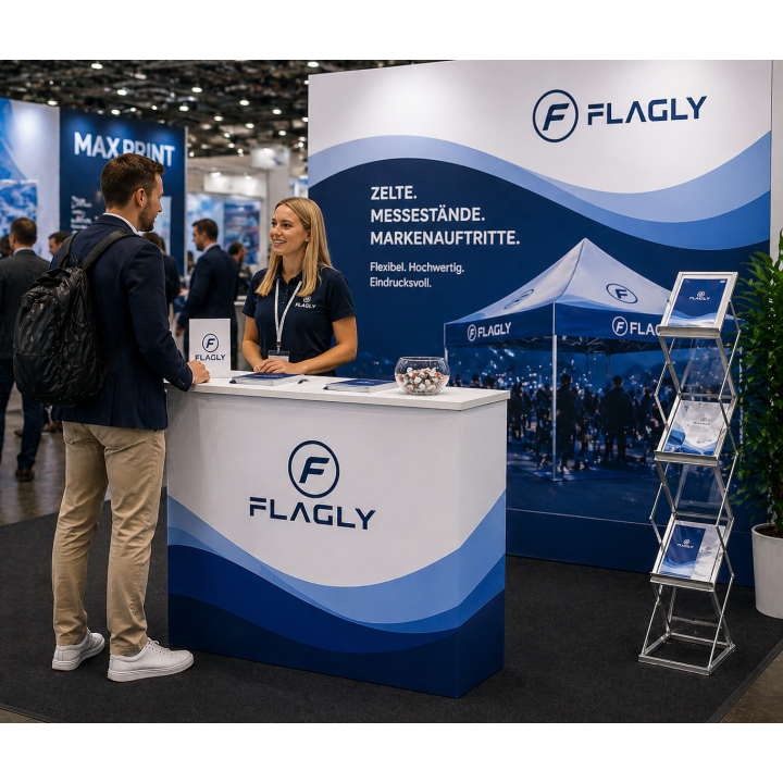 SEG Stand bedrucken | Messestand mit Textilbespannung