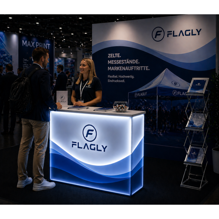 SEG Stand LED bedrucken | Leuchtender Messestand mit Textil