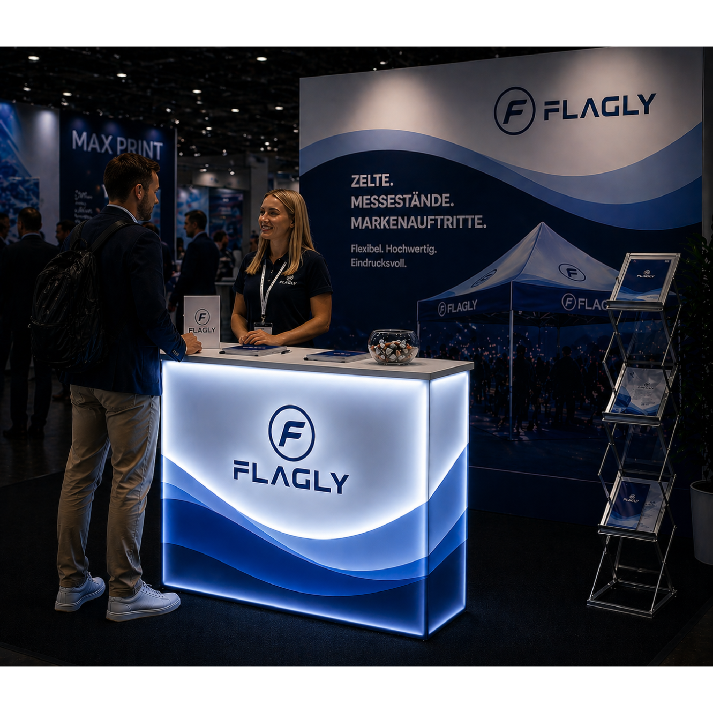 SEG Stand LED bedrucken | Leuchtender Messestand mit Textil