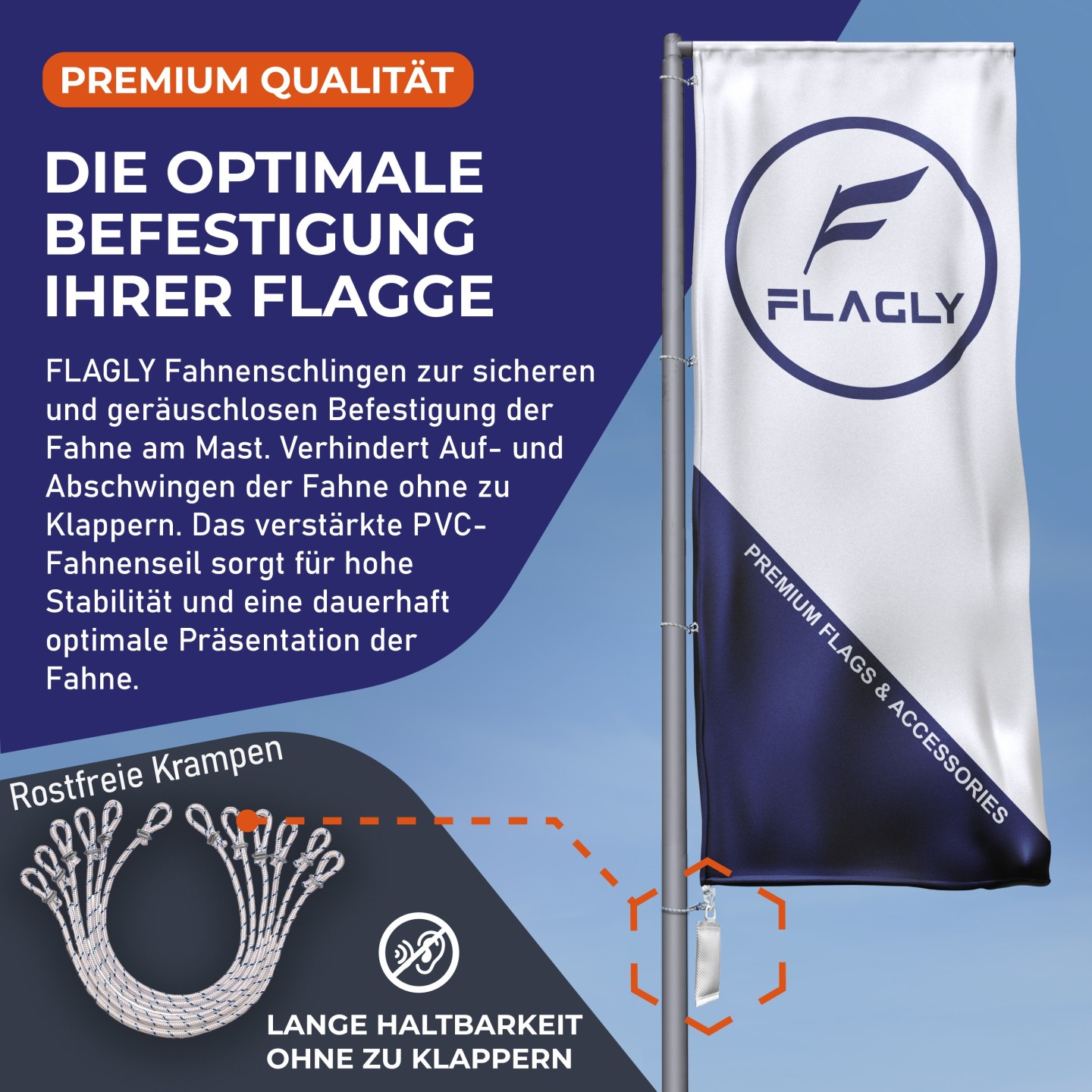FLAGLY Premium Fahnenschlingen zur Fahnenbefestigung von Fahnen